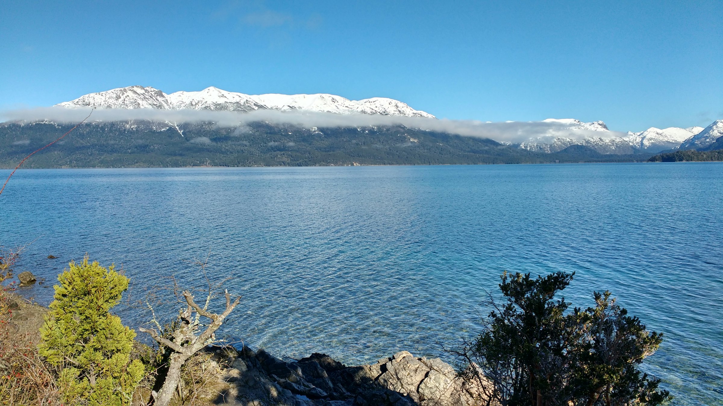 A lake and snowy mountains in Argentine Patagonia